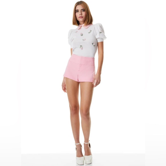 NWT Alice + Olivia Chase Puff Sleeve Floral Embroidery Collar Pullover Sweater M - Picture 6 of 16